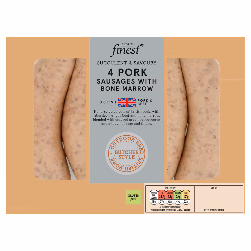 Tesco Finest 4 Pork Sausages with Bone Marrow 440g