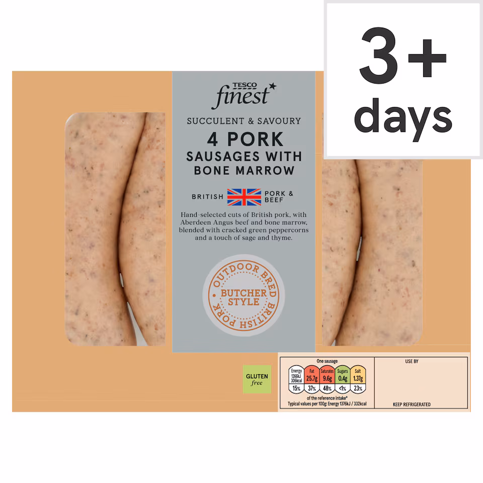 Tesco Finest 4 Pork Sausages with Bone Marrow 440g