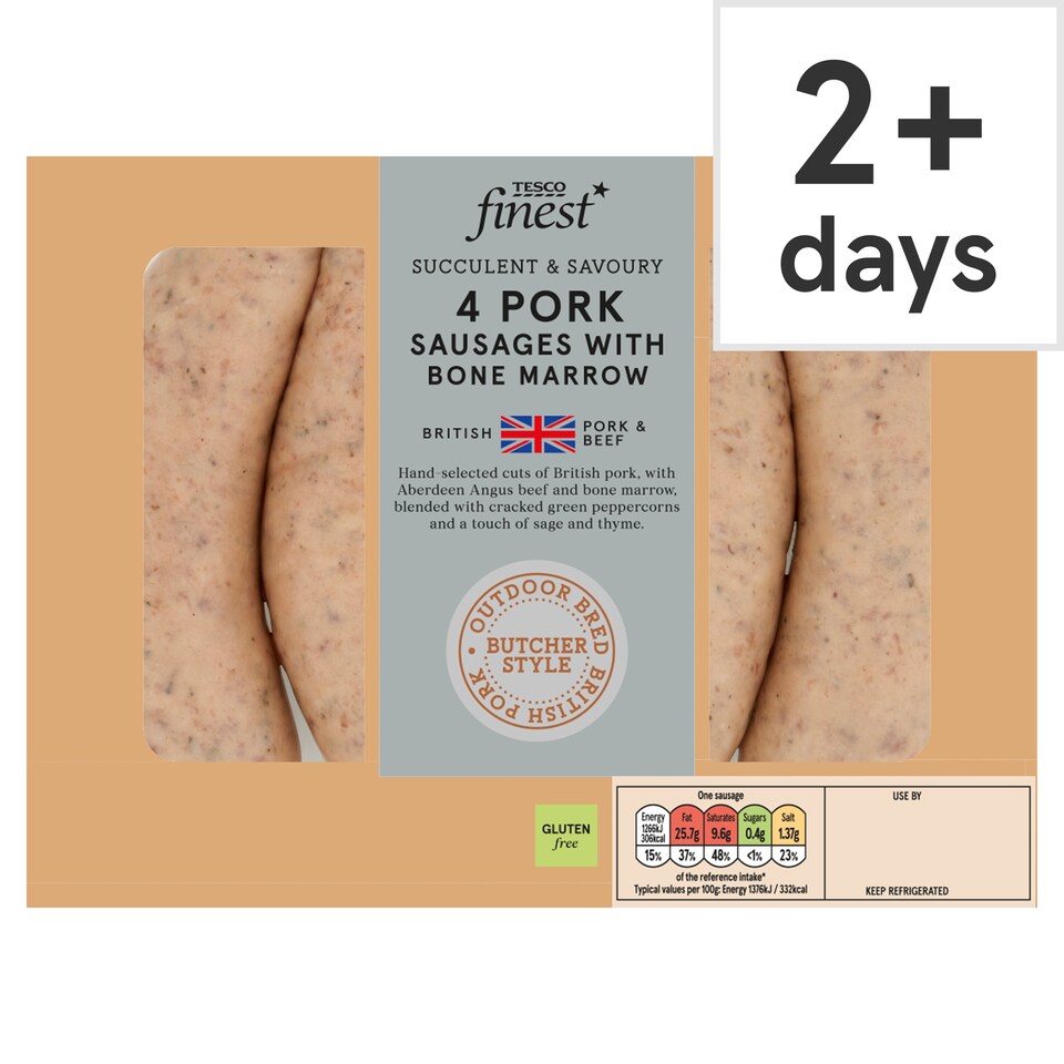 Tesco Finest 4 Pork Sausages with Bone Marrow 440g