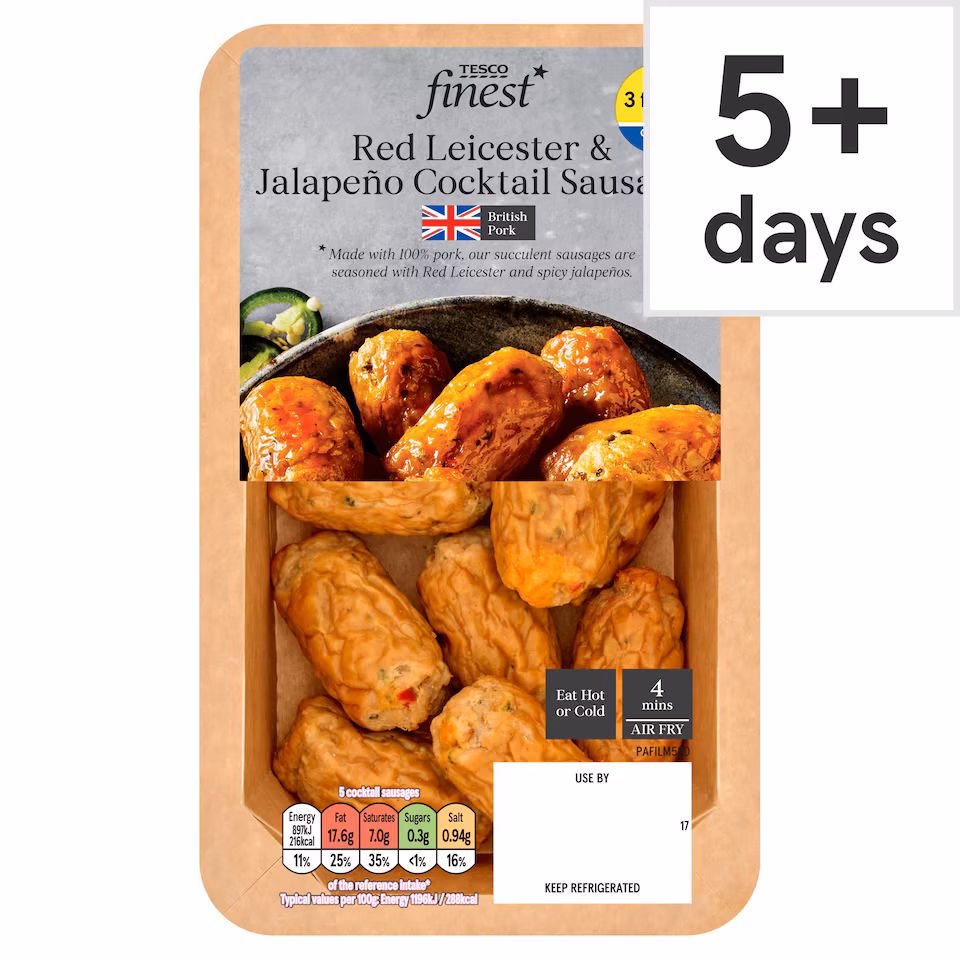 Tesco Finest, Red Leicester, Jalapeno Cocktail Sausages 225g