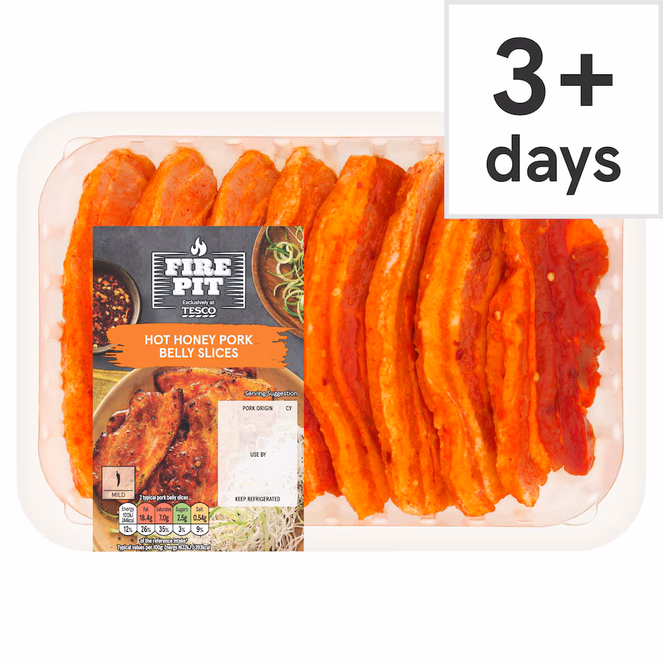 Tesco Fire Pit Hot Honey Pork Belly Slices 400G