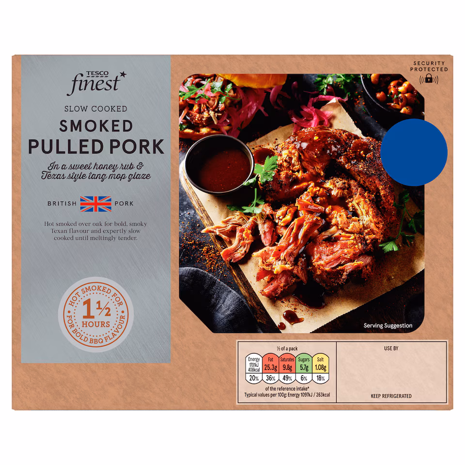 Tesco Finest Slow Cooked Smoked Pulled Pork in a Sweet Honey Rub & Texas Style Tang Mop Glaze 380G