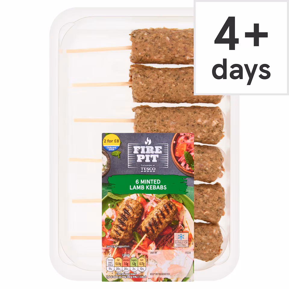 Tesco Firepit 6 Minted Lamb Kebabs 360g