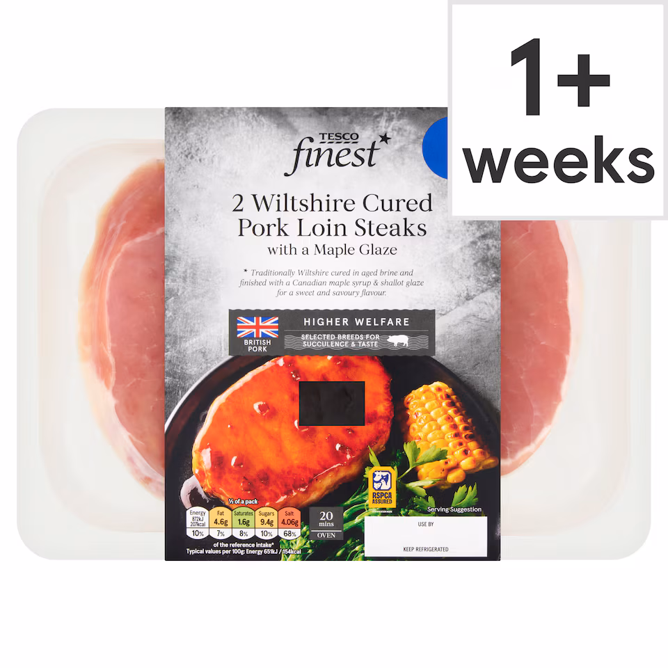 Tesco Finest 2 Wiltshire Cured Pork Loin Steak with Canadian Maple Glaze 400g