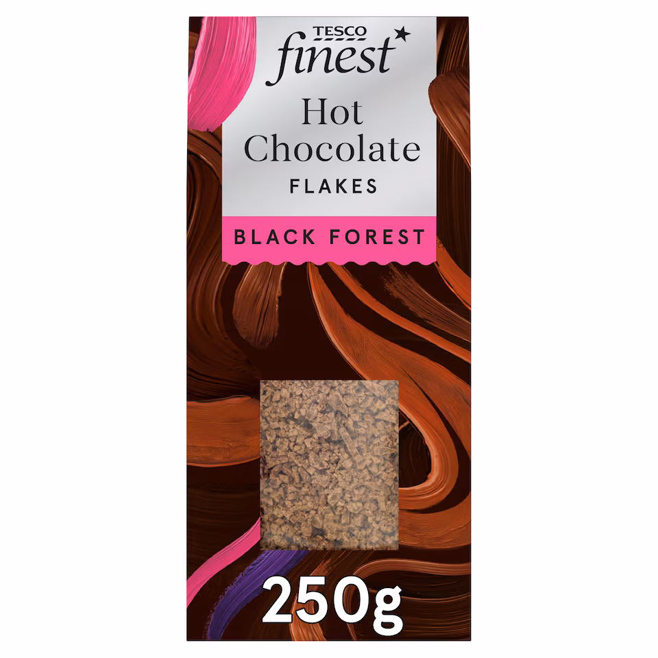 Tesco Finest Belgian 45% Black Forest Flavour Hot Chocolate Flakes 250g