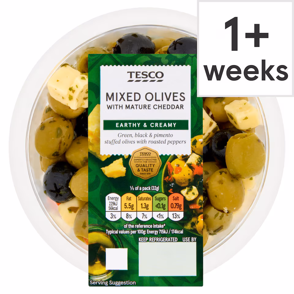 Tesco Mixed Olives with Mature Cheddar 160g