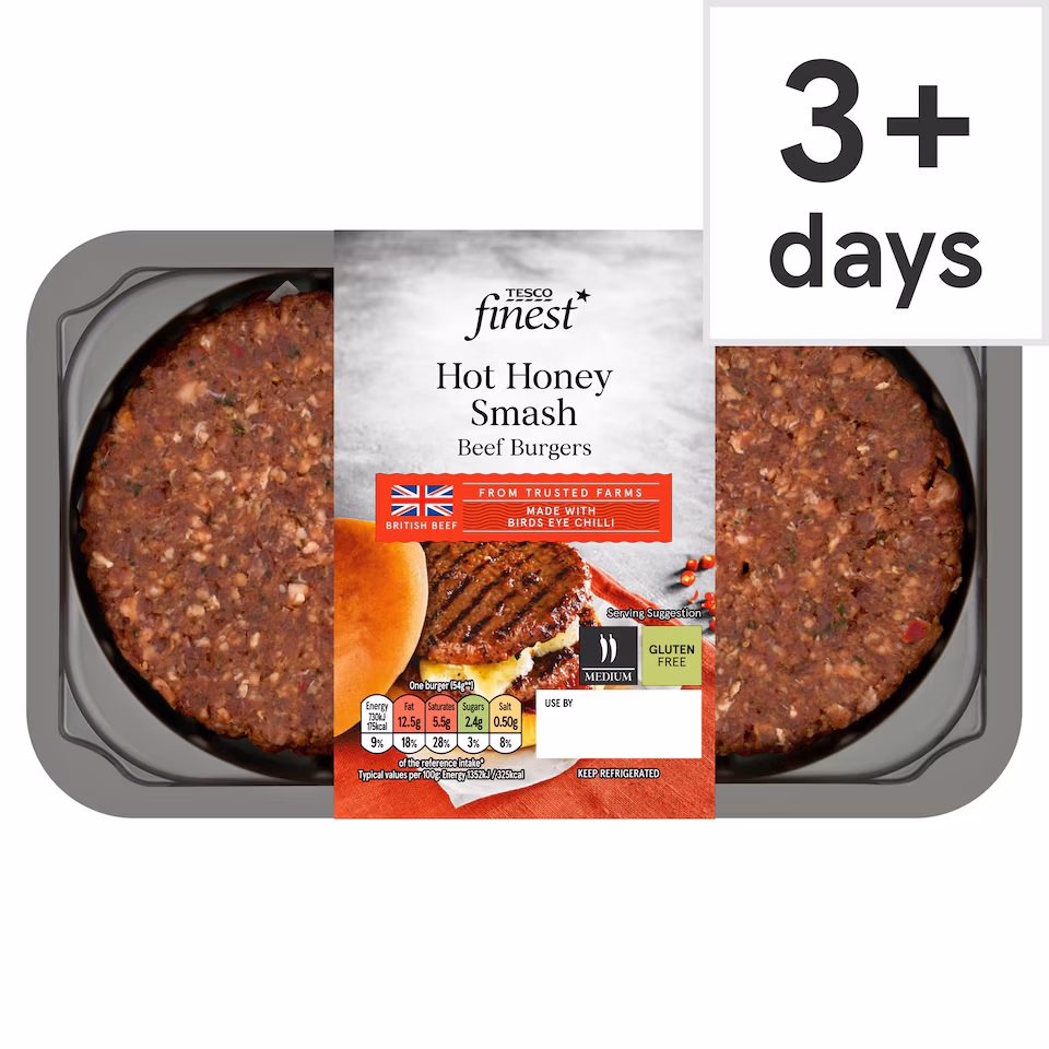 Tesco Finest Hot Honey Smash Beef Burgers 300G
