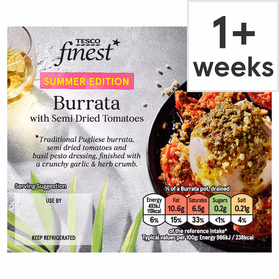 Tesco Finest Burrata with Semi Dried Tomatoes Summer Edition 300g