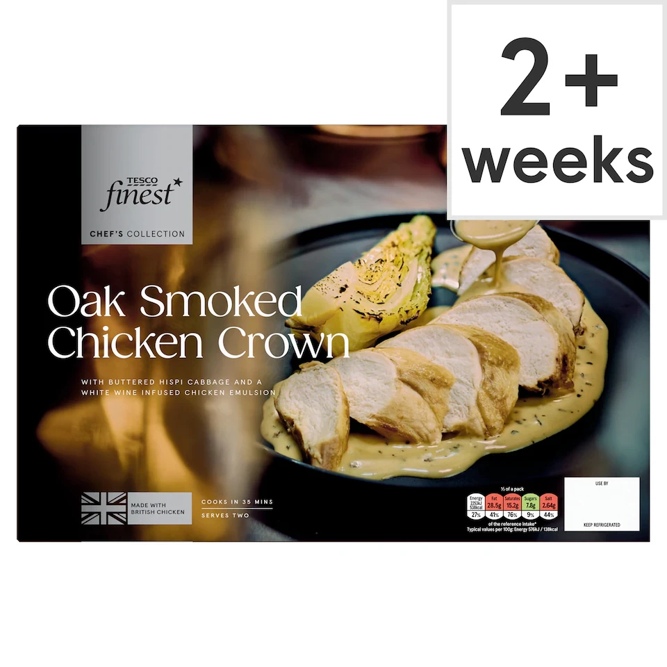 Tesco Finest Chef's Collection Cold smoked Chicken crown with hispi cabbage and chicken & white wine sauce 1100g