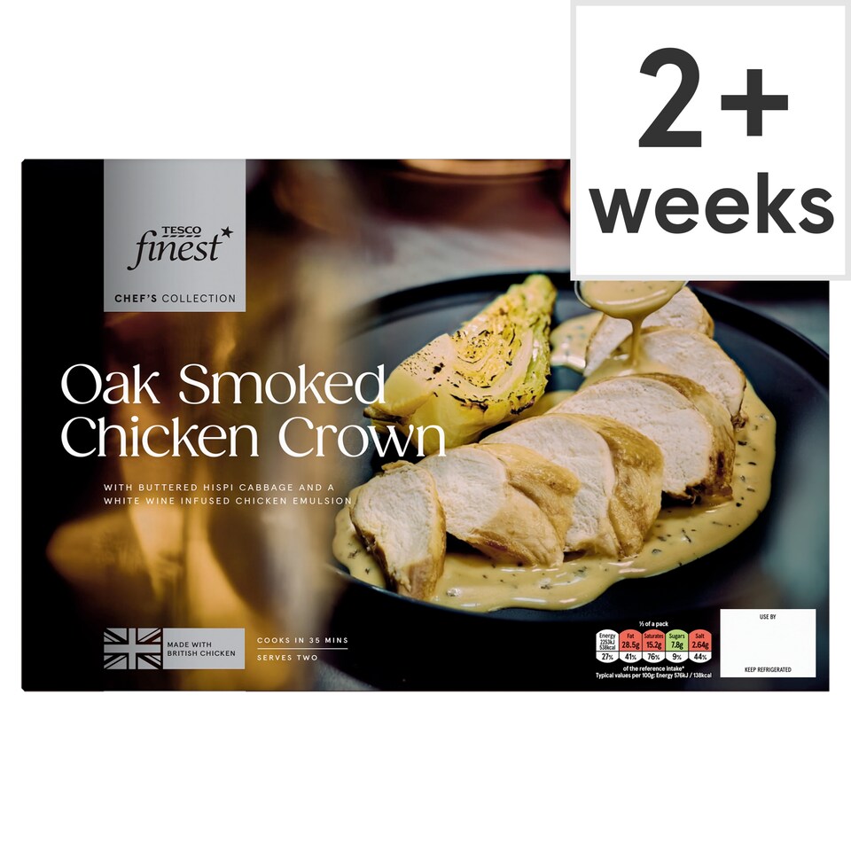 Tesco Finest Chef's Collection Cold smoked Chicken crown with hispi cabbage and chicken & white wine sauce 1100g