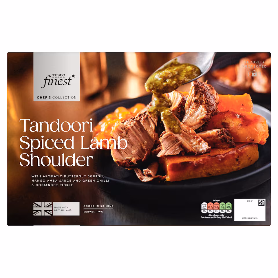 Tesco Finest Chef's Collection Tandoori Spiced Lamb Shoulder with Butternut Squash, Mango Amba Sauce and Pickle 960g