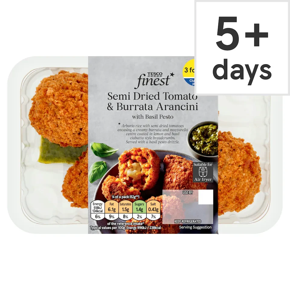 Tesco Finest Semi Dried Tomato and Burrata Arancini with Basil Pesto 225g
