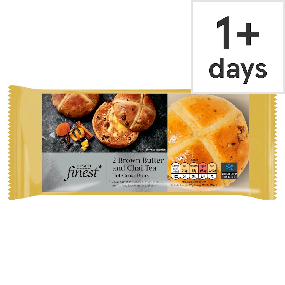 Tesco Finest 2 Brown Butter and Chai Tea Hot Cross Buns