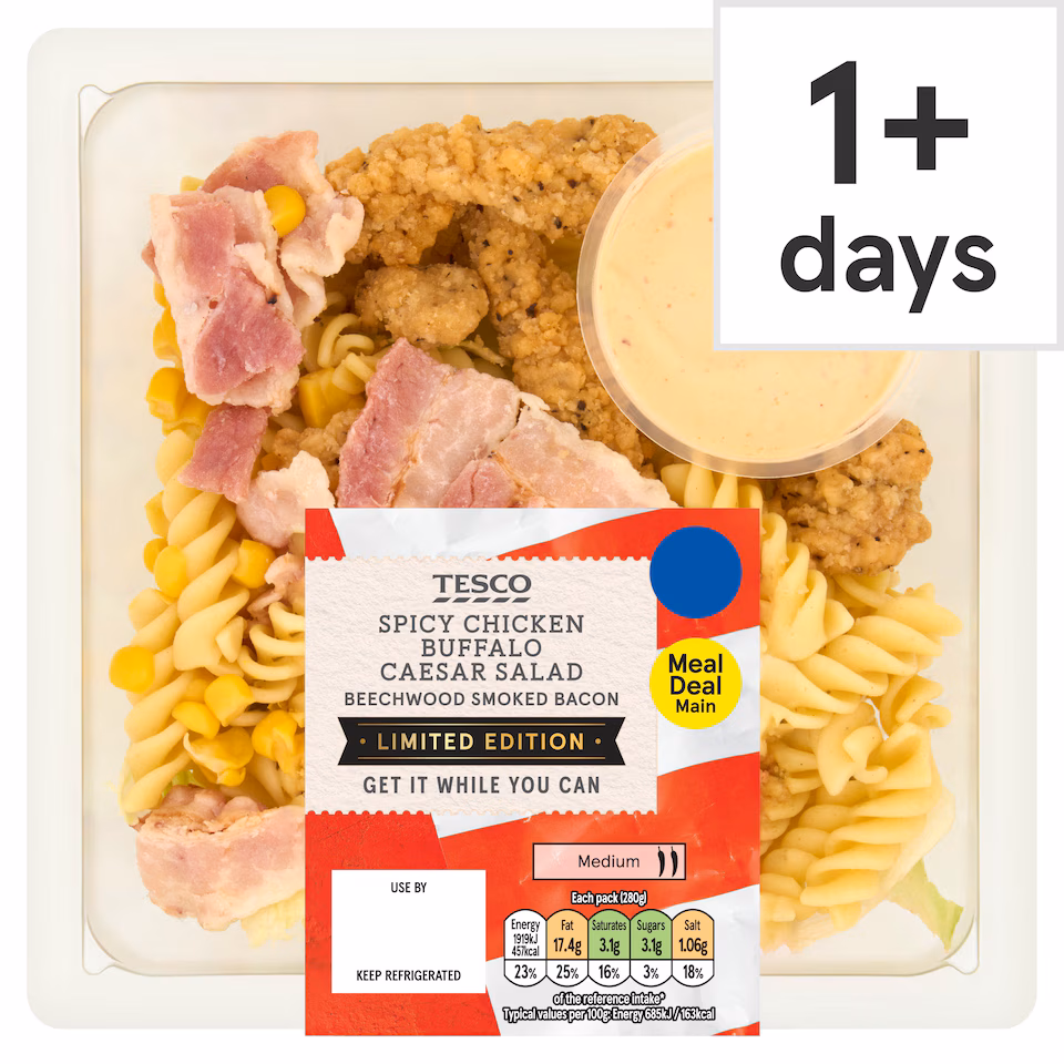 Tesco Spicy Chicken Buffalo Caesar Salad Smoked Bacon Limited Edition 280g