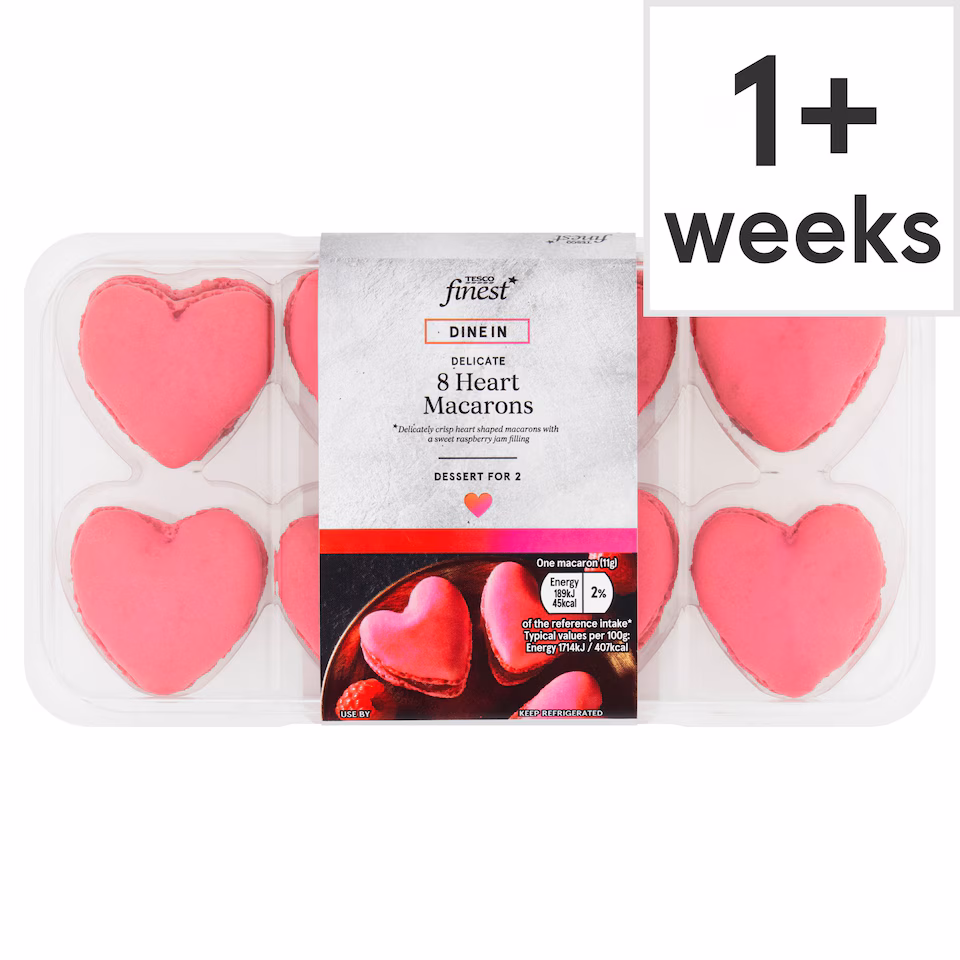 Tesco Finest 8 Raspberry Heart Macarons 88g