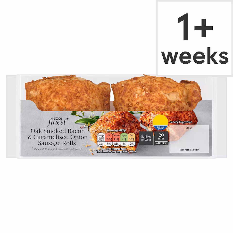 Tesco Finest Oak Smoked Bacon & Caramelised Onion Sausage Rolls 270g