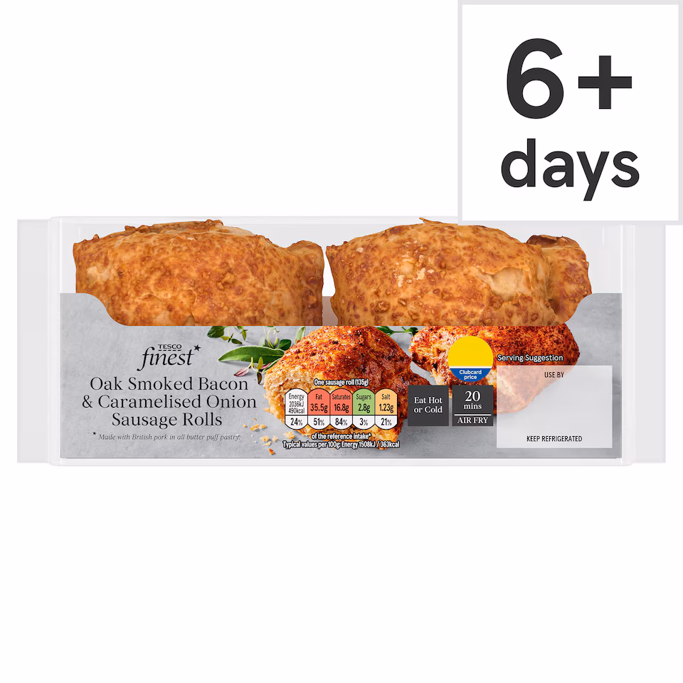 Tesco Finest Oak Smoked Bacon & Caramelised Onion Sausage Rolls 270g