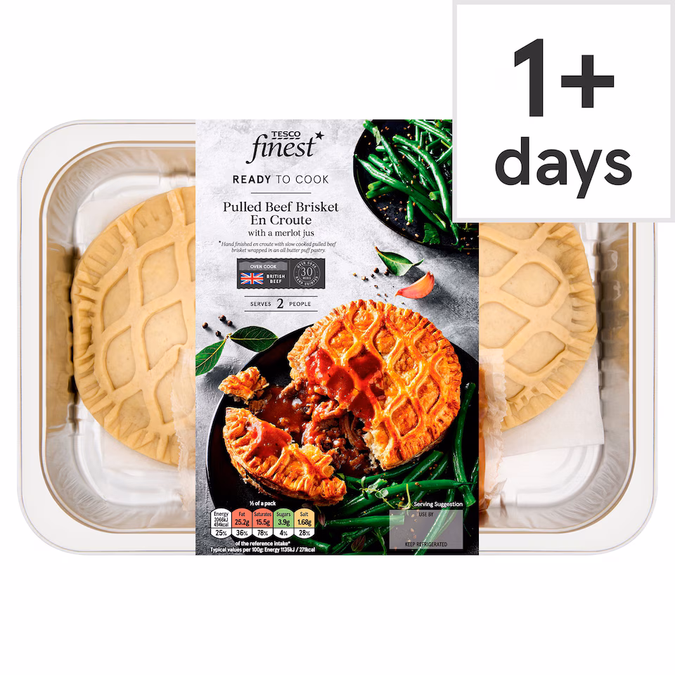 Tesco Finest Beef Brisket & Smoked Bacon En Croute With Merlot Jus 415g
