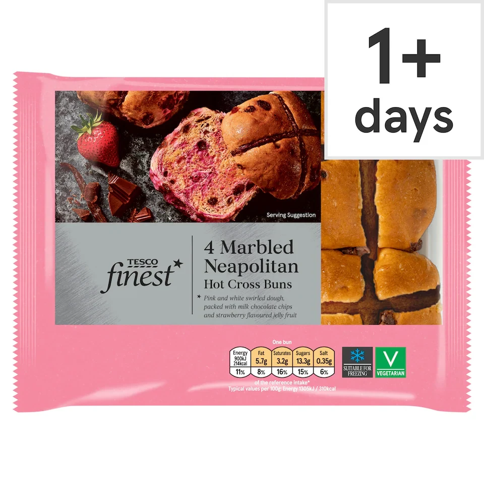 Tesco Finest 4 Marbled Neapolitan Hot Cross Buns