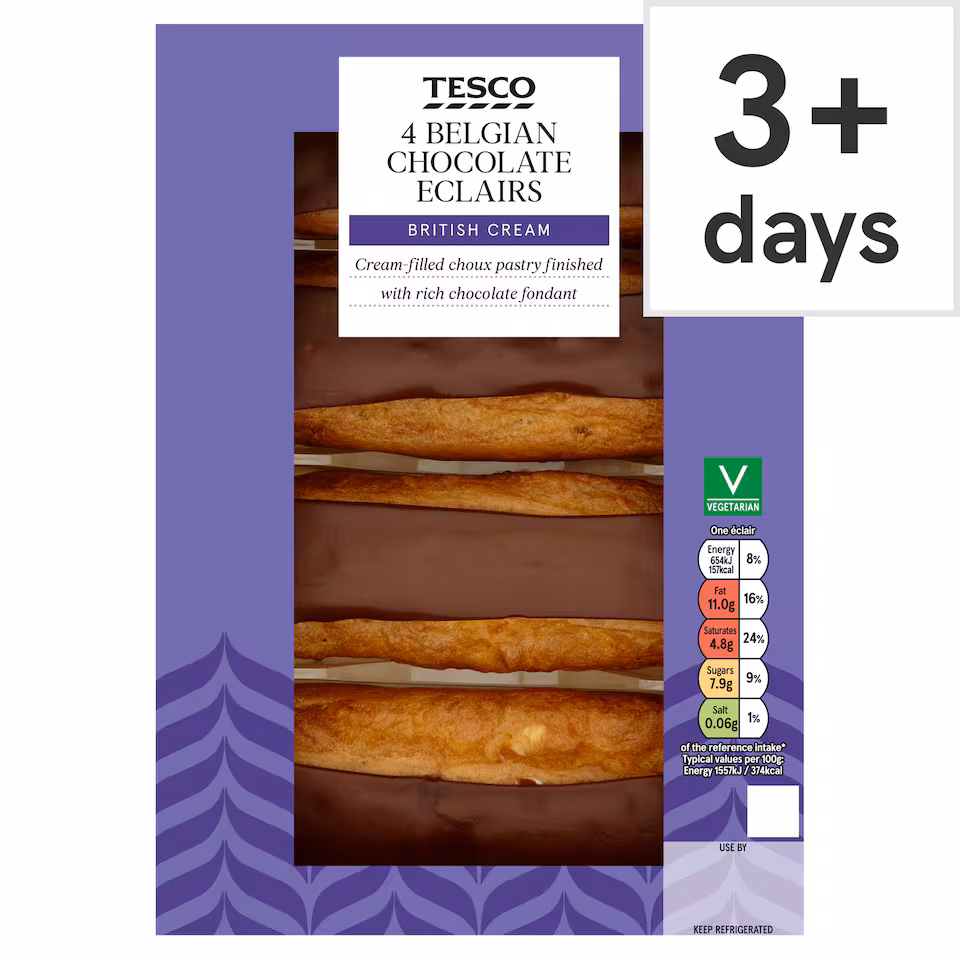 Tesco 4 Belgian Chocolate Eclairs