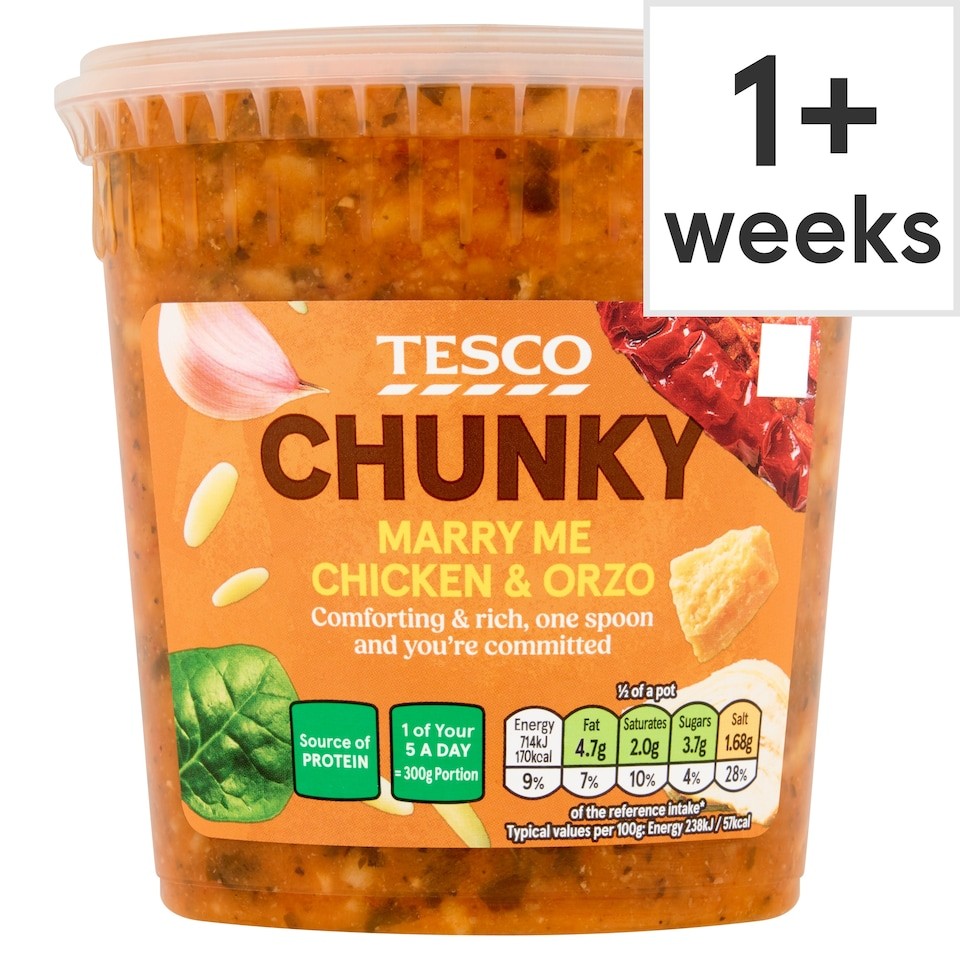 Tesco Chunky Chicken & Orzo Marry Me Soup 600g