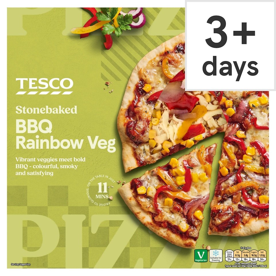 Tesco Stonebaked BBQ Rainbow Veg Pizza 356g
