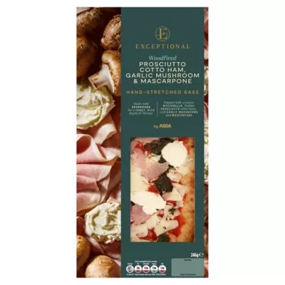 Exceptional by ASDA Woodfired Prosciutto Соttо Наm, Garlic Mushroom & Mascarpone Pizza 246g