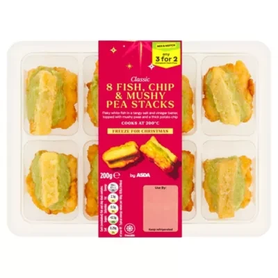 ASDA 8 Classic Fish, Chip & Mushy Pea Stacks 200g
