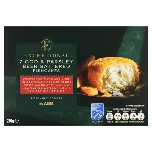 Exceptional by ASDA 2 Cod & Parsley Beer Battered Fishcakes 270g
