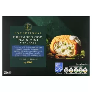 Exceptional by ASDA 2 Breaded Cod, Pea & Mint Fishcakes 270g