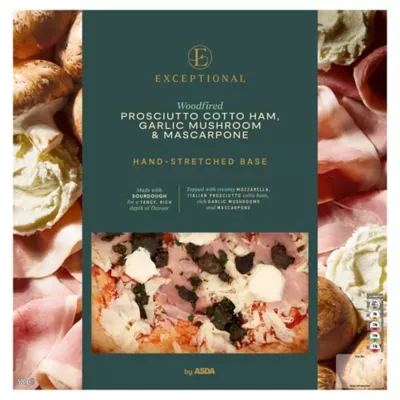 Exceptional by ASDA Woodfired Prosciutto Cotto Ham, Garlic Mushroom & Mascarpone Pizza 500g