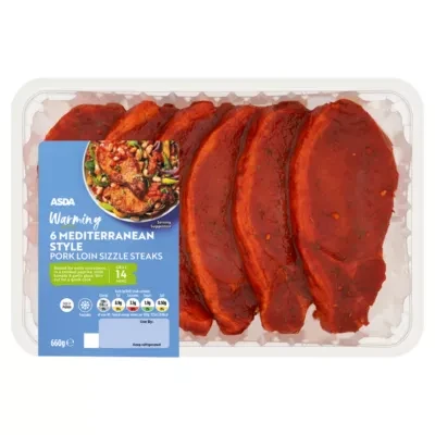 ASDA Warming 6 Mediterranean Style Pork Loin Sizzle Steaks 660g