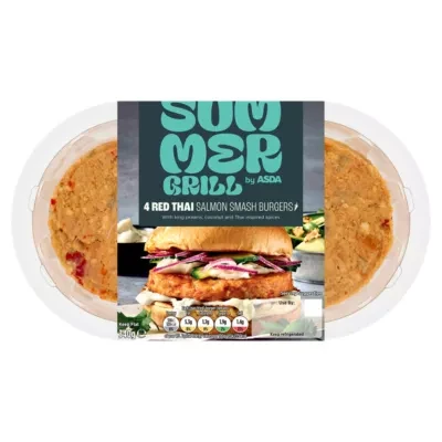 Summer Grill by ASDA 4 Red Thai Salmon Smash Burgers 340g