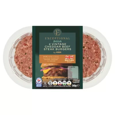 Exceptional by ASDA 2 British Vintage Cheddar Beef Steak Burgers 340g