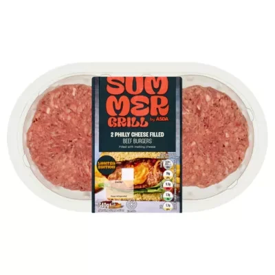 Summer Grill by ASDA Summer Grill by  Limited Edition 2 Philly Cheese Filled Beef Burgers 340g