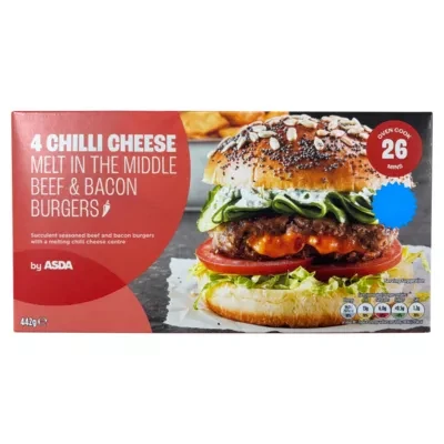 ASDA 4 Chilli Cheese Melt in the Middle Beef & Bacon Burgers 442g