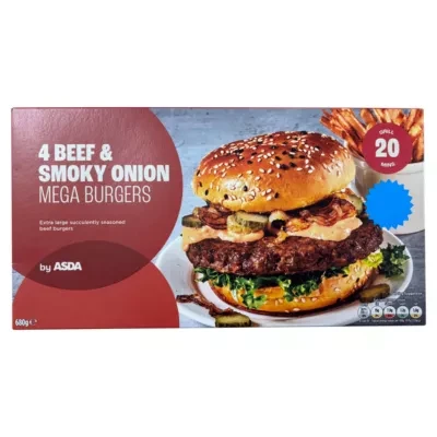 ASDA 4 Beef & Smoky Onion Mega Burgers 680g