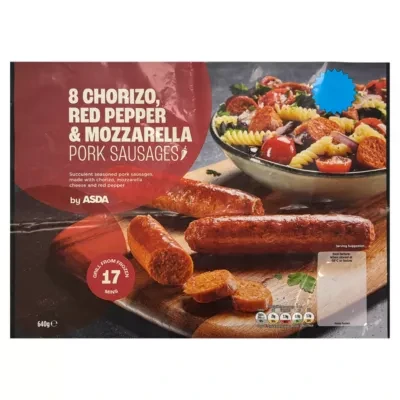 ASDA 8 Chorizo, Red Pepper & Mozzarella Pork Sausages 640g