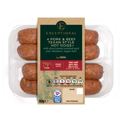 Exceptional by ASDA 4 Pork & Beef Texan Style Hot Dogs 360g