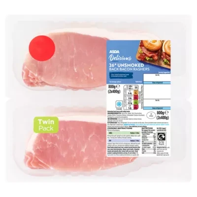 ASDA 26 Unsmoked Back Bacon Rashers 800g (2x400g)
