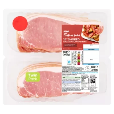 ASDA Smoked Back Bacon Rashers 800g (2x400g)