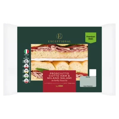 Exceptional by ASDA Prosciutto Cotto Ham & Milano Salami on Herby Focaccia