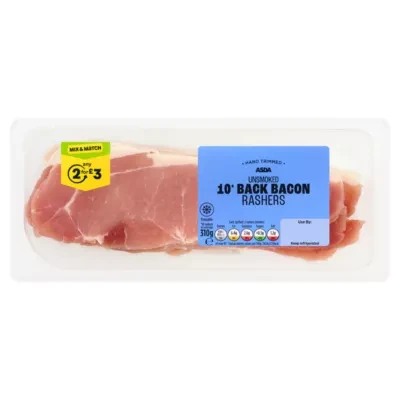 ASDA 10 Unsmoked Back Bacon Rashers 310g