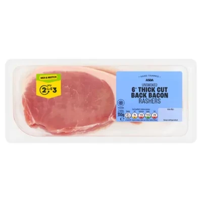 ASDA 6 Unsmoked Thick Cut Back Bacon Rashers 310g