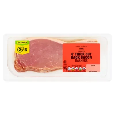 ASDA 6 Smoked Thick Cut Back Bacon Rashers 310g