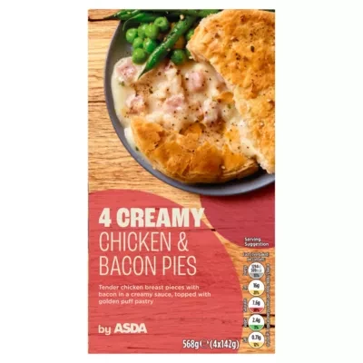 ASDA Creamy Chicken & Bacon Pies 568g (4 x 142g)