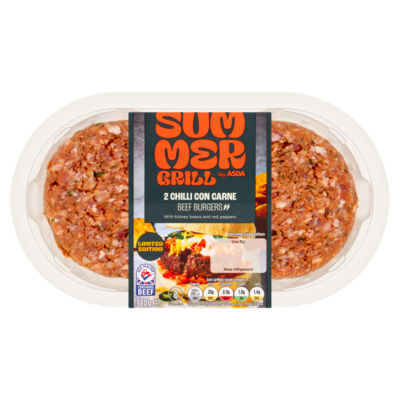 Summer Grill by ASDA Limited Edition 2 Chilli Con Carne Beef Burgers 340g