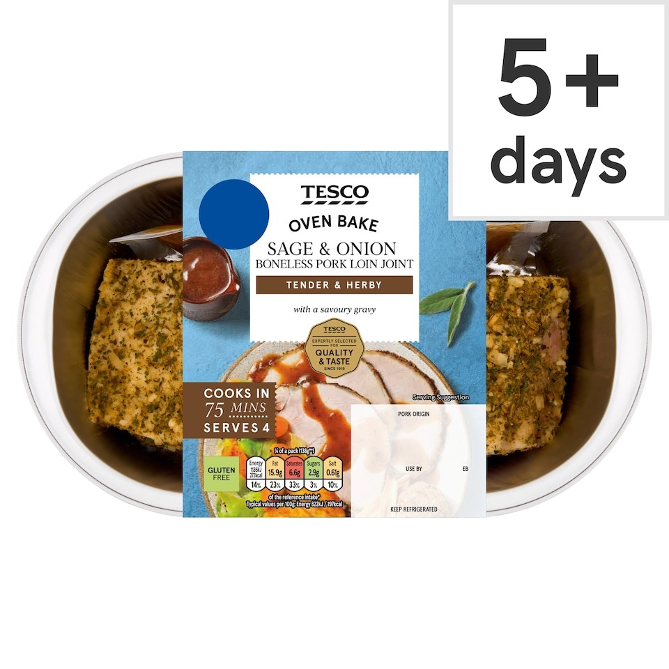 Tesco Easy Carve Sage & Onion Pork Loin Joint with Gravy 650g