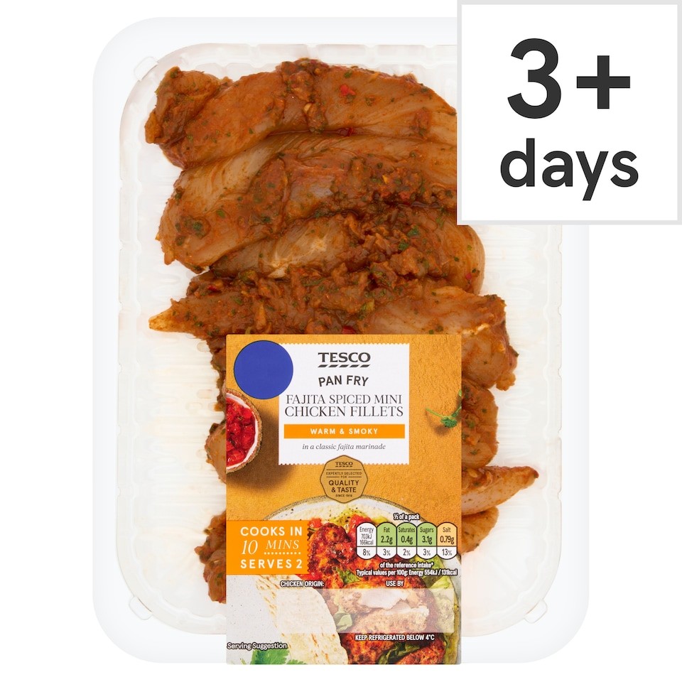 Tesco Pan Fry Fajita Spiced Mini Chicken Fillets 300g