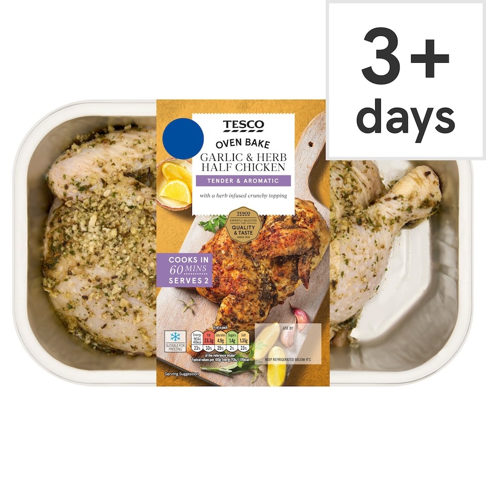 Tesco Oven Bake Garlic & Herb Half Chicken 813g